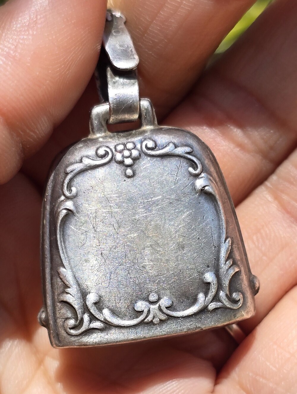 Vintage Webster Company sterling silver baby rattle, teething repurposed pendant